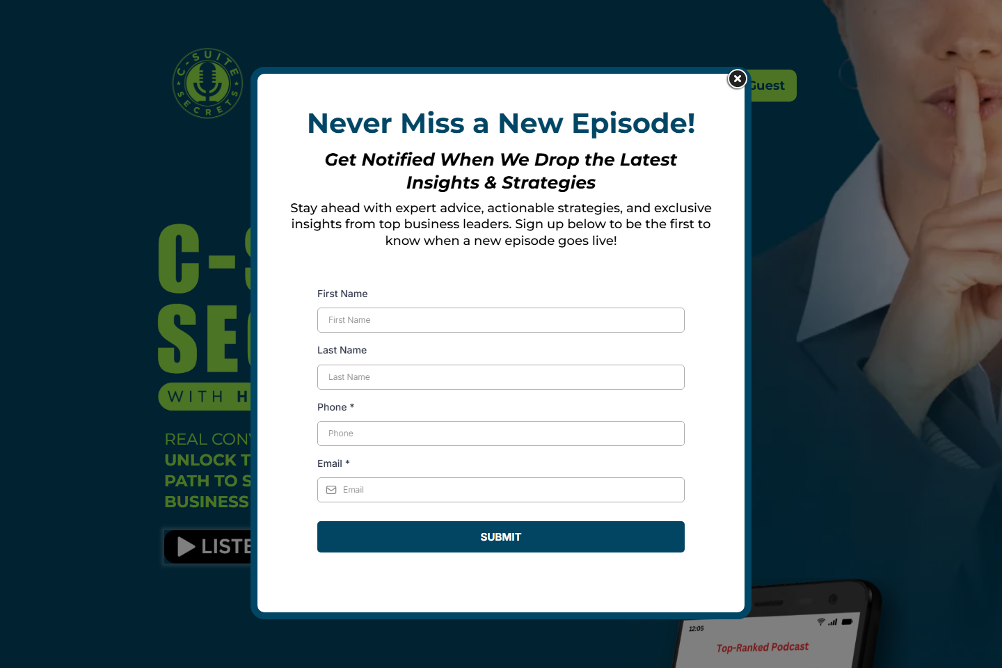 C-Suite Secrets: guest journey and podcast system website sample