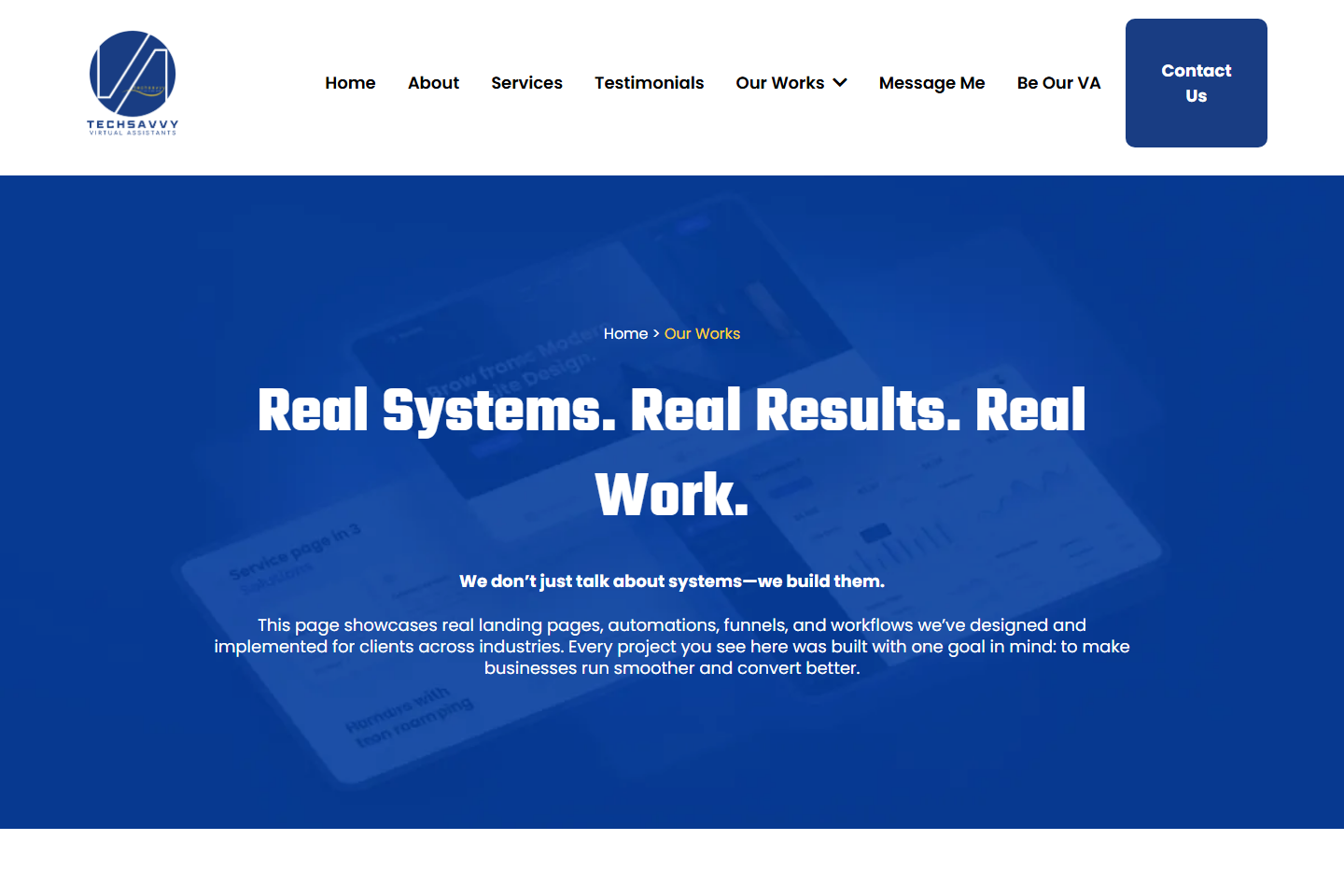 VA Techsavvy: lead to booked call website sample